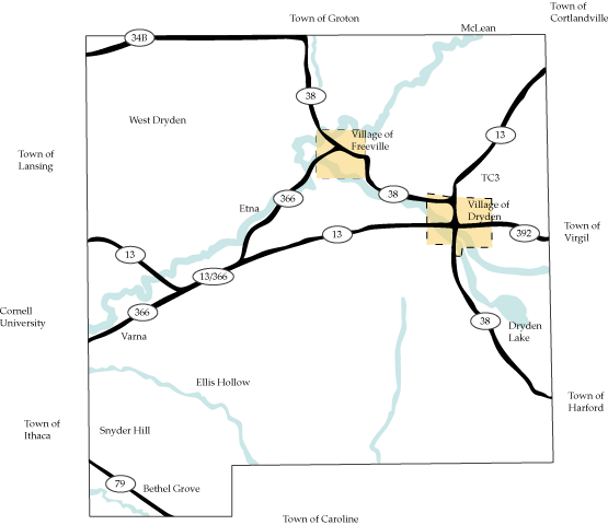 Map of Dryden, NY